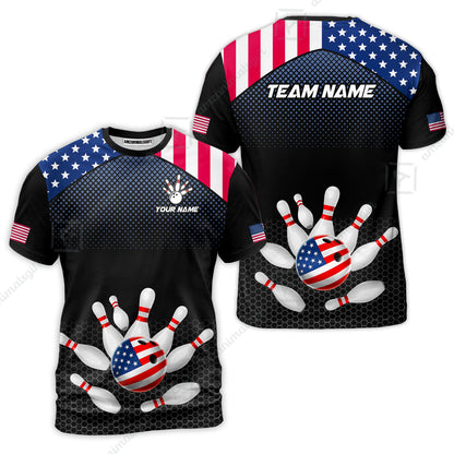 Custom Bowling Jersey Polo Shirt, Patriotic USA Flag Stars Stripes Tech Hexagon Pattern, Custom Bowling Jersey Team Shirt For Players With Name & Team Name