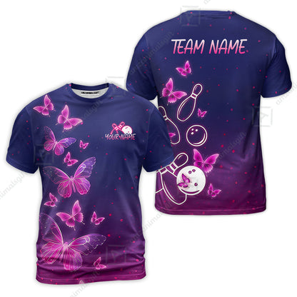 Custom Bowling Jersey Polo Shirt, Neon Butterfly Bowling, Custom Bowling Jersey Team Shirt