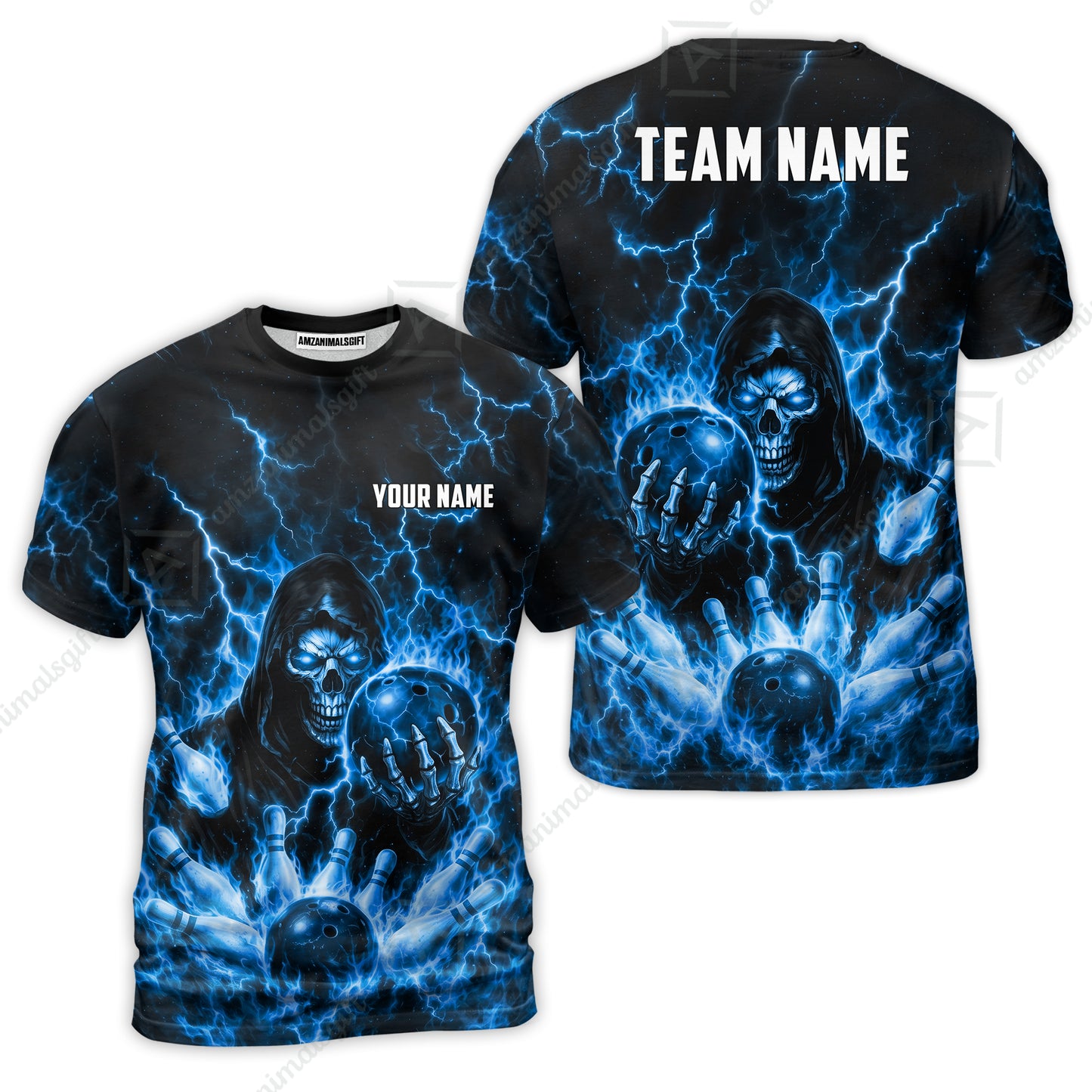 Custom Bowling Jersey Polo Shirt, Lightning Grim Reaper, Custom Bowling Jersey Team Shirt For Players With Name & Team Name