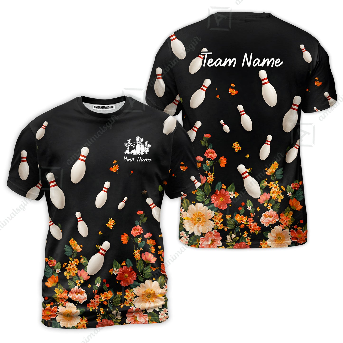 Custom Bowling Quarter Zip Polo Shirt, Floral Bowling, Custom Bowling Quarter Zip Polo Team Shirt For Players With Name & Team Name