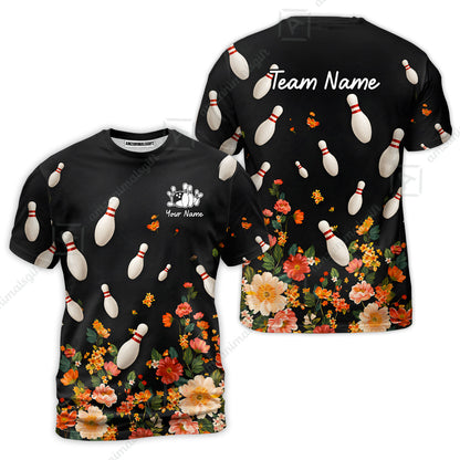 Custom Bowling Quarter Zip Polo Shirt, Floral Bowling, Custom Bowling Quarter Zip Polo Team Shirt For Players With Name & Team Name