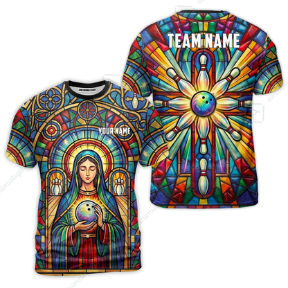 Custom Bowling Jersey Polo Shirt, Stained Glass Sacred Strike, Custom Bowling Jersey Team Shirt For Players With Name & Team Name