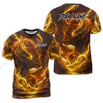 Custom Bowling Jersey Polo Shirt, Charging Bull Bowling Custom Bowling Jersey Team Shirt For Players With Name & Team Name