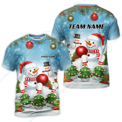Custom Bowling Team Uniform Jersey Funny Christmas Snowman Bowling Shirts, Christmas Bowling Tournament Outfits - Personalized Name And Team Name