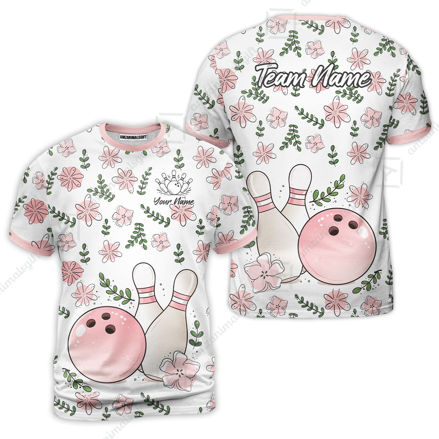 Custom Bowling Jersey Polo Shirt, Pink Floral Bowling, Custom Bowling Jersey Team Shirt For Players With Name & Team Name