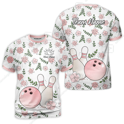 Custom Bowling Jersey Polo Shirt, Pink Floral Bowling, Custom Bowling Jersey Team Shirt For Players With Name & Team Name