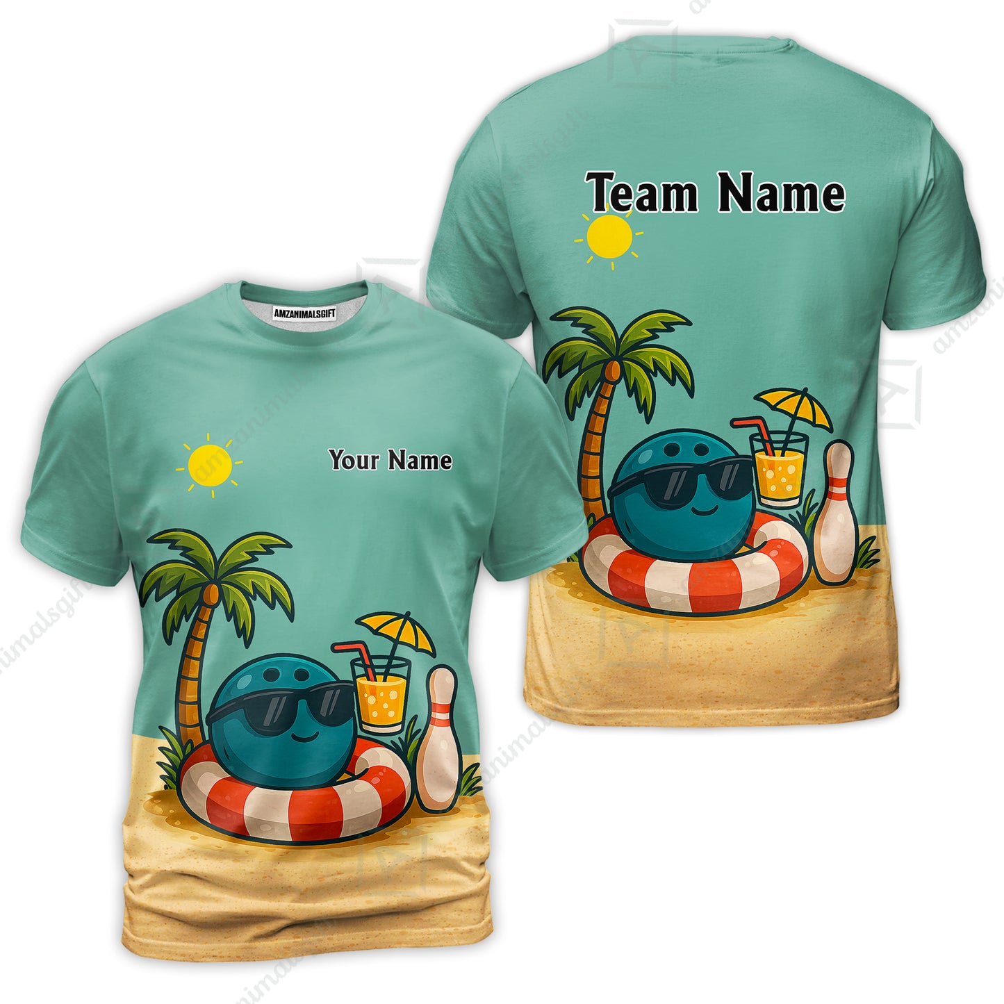 Custom Bowling Polo Shirt, Cute Cartoon Bowling Beach Custom Bowling Polo Team Shirt For Players With Name & Team Name