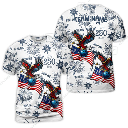 Custom Bowling Jersey Polo Shirt, USA 250 Years of Independence Bowling, Custom Bowling Jersey Team Shirt For Players With Name and Team Name