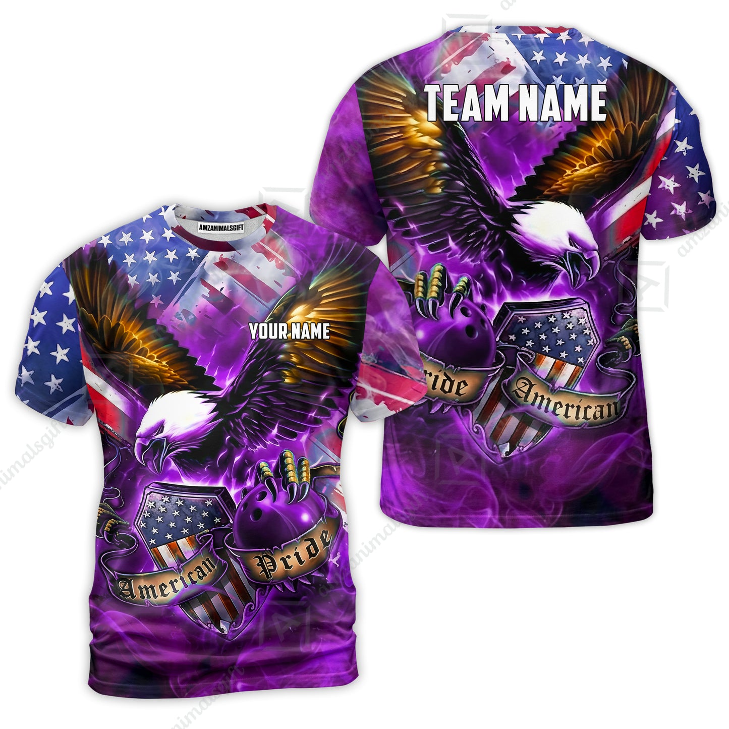 Custom Bowling Jersey Polo Shirt, American Pride Eagle, Personalized Name & Team Name