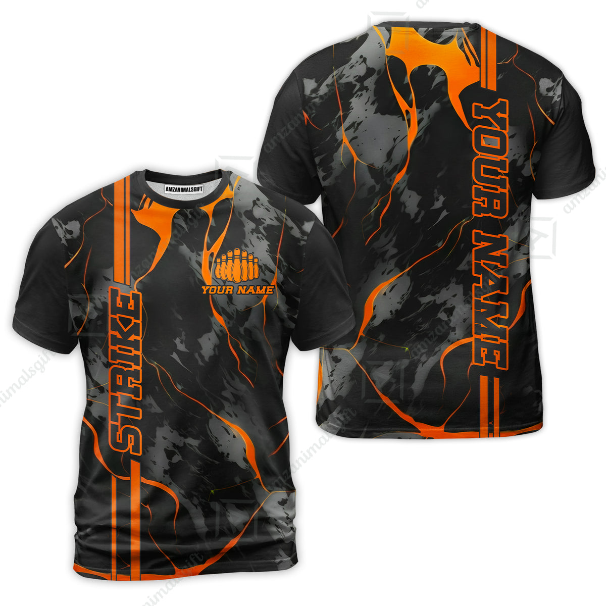 Custom Orange Strike, Bowling Shirts Men Polo Orange Camo, Bowling Team Jerseys