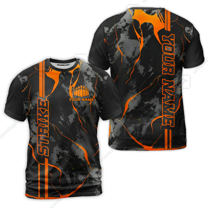 Custom Orange Strike, Bowling Shirts Men Polo Orange Camo, Bowling Team Jerseys