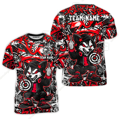 Customized Darts Team Uniform Shirt, Cool Cartoon Wolf With Dartboard, Personalized Name And Team Name