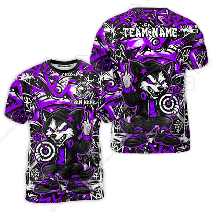Customized Darts Team Uniform Shirt, Cool Cartoon Wolf With Dartboard, Personalized Name And Team Name