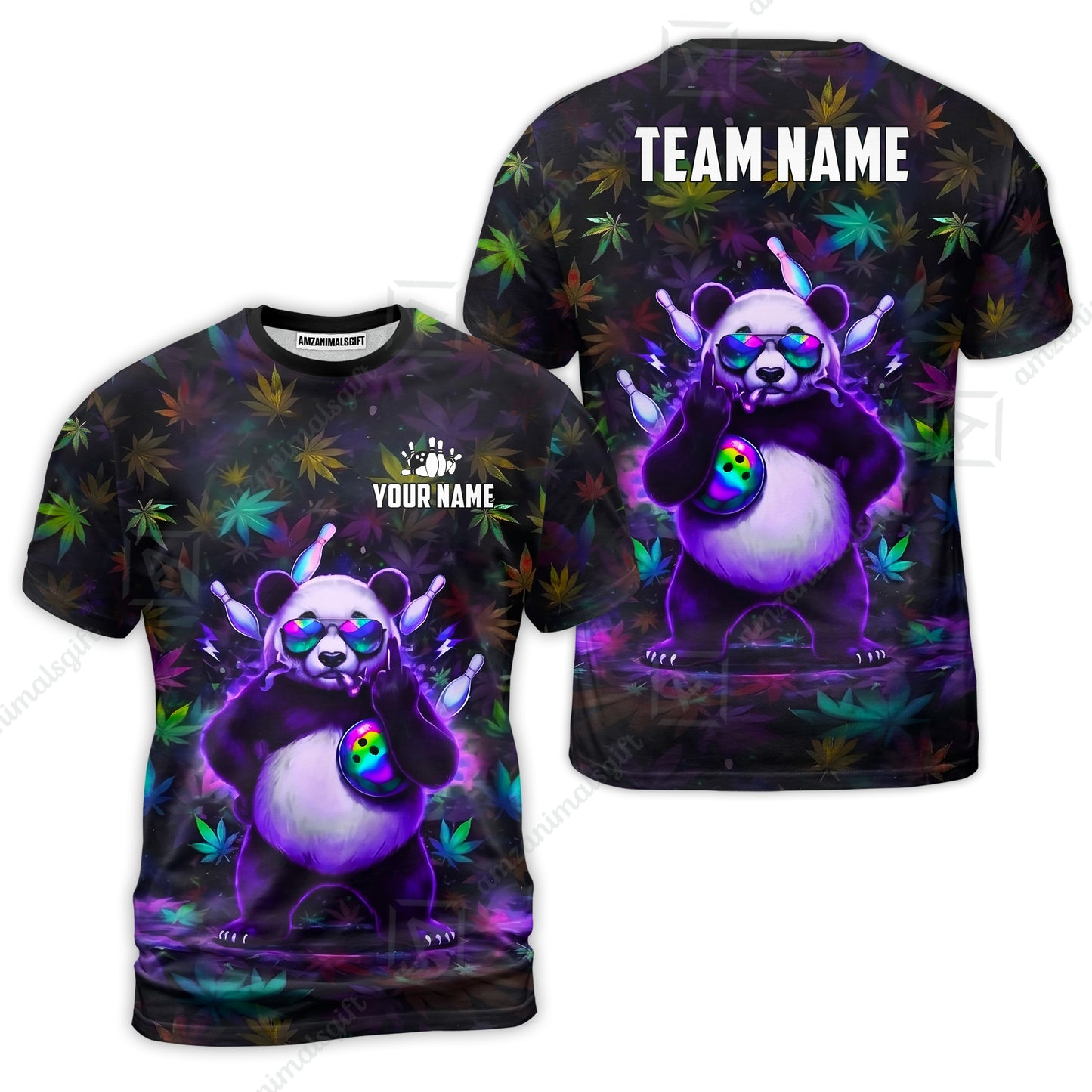 Custom Bowling Jersey Polo Shirt, Badass Stoner Panda & Psychedelic Leaves, Custom Bowling Jersey Team Shirt For Players With Name & Team Name