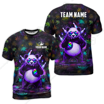 Custom Bowling Jersey Polo Shirt, Badass Stoner Panda & Psychedelic Leaves, Custom Bowling Jersey Team Shirt For Players With Name & Team Name