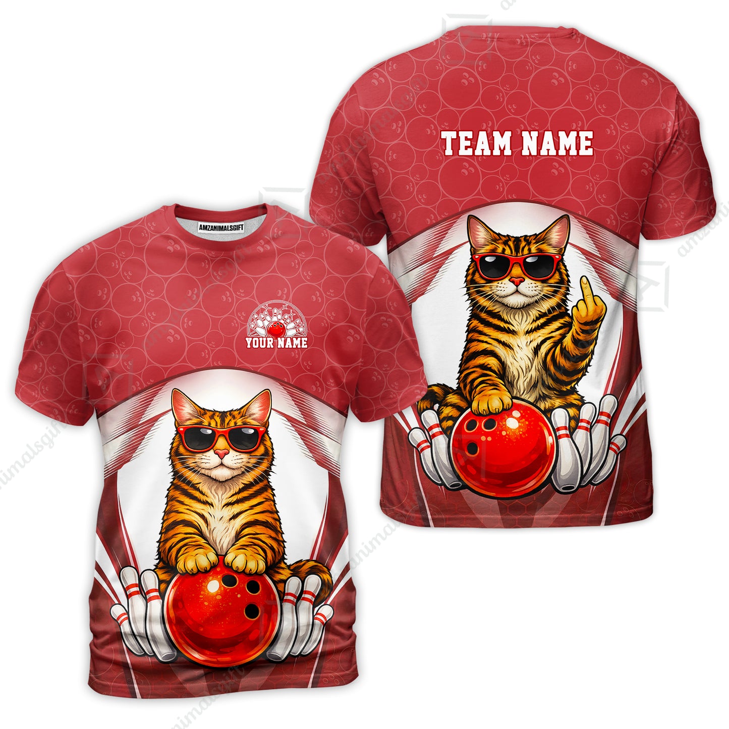 Custom Bowling Polo Shirt, Funny Cat with Sunglasses Bowling Custom Bowling Polo Team Shirt For Players With Name & Team Name
