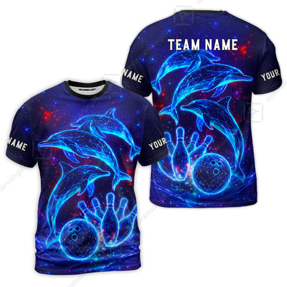 Customized Bowling Shirt, Cosmic Dolphin, Personalized Polo Shirt For Players With Name & Team Name