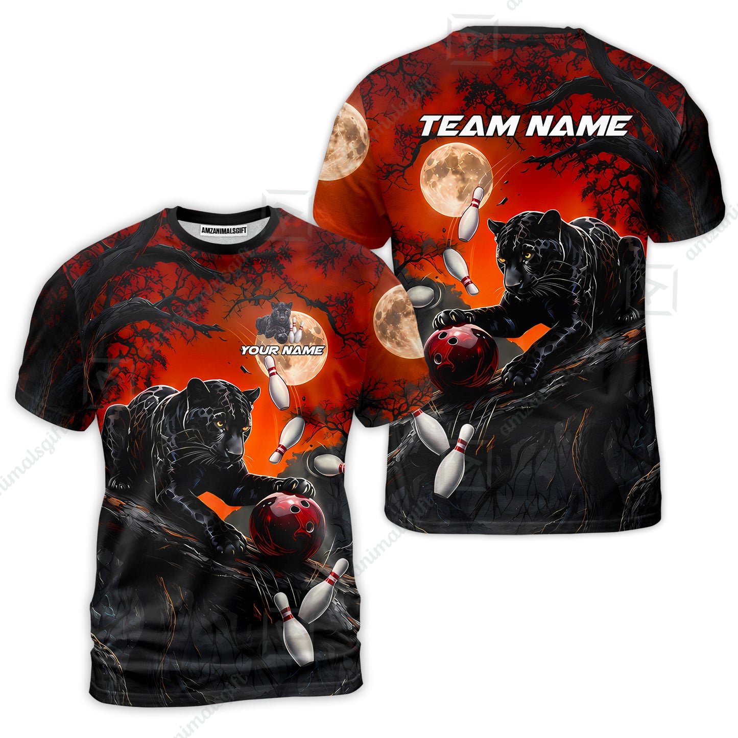 Customized Bowling Shirt, Midnight Panther, Personalized Polo Shirt For Players With Name & Team Name