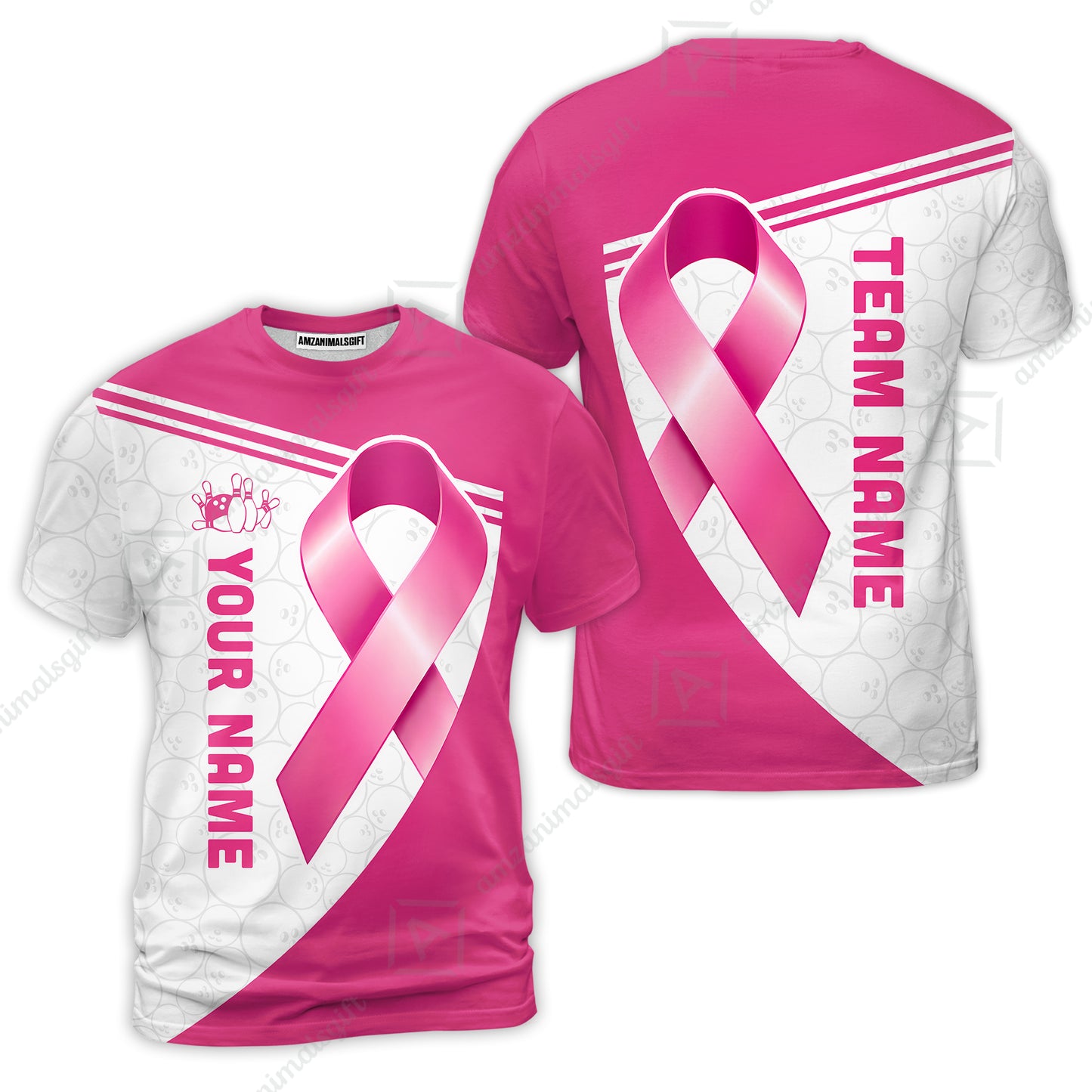 Custom Bowling Jersey Polo Shirt, Bowling Awareness Ribbon, Personalized Name And Team Name