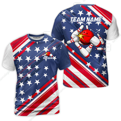 Custom Bowling Jersey Polo Shirt, Explosive Americana Strike Blast, Custom Bowling Jersey Team Shirt For Players With Name and Team Name