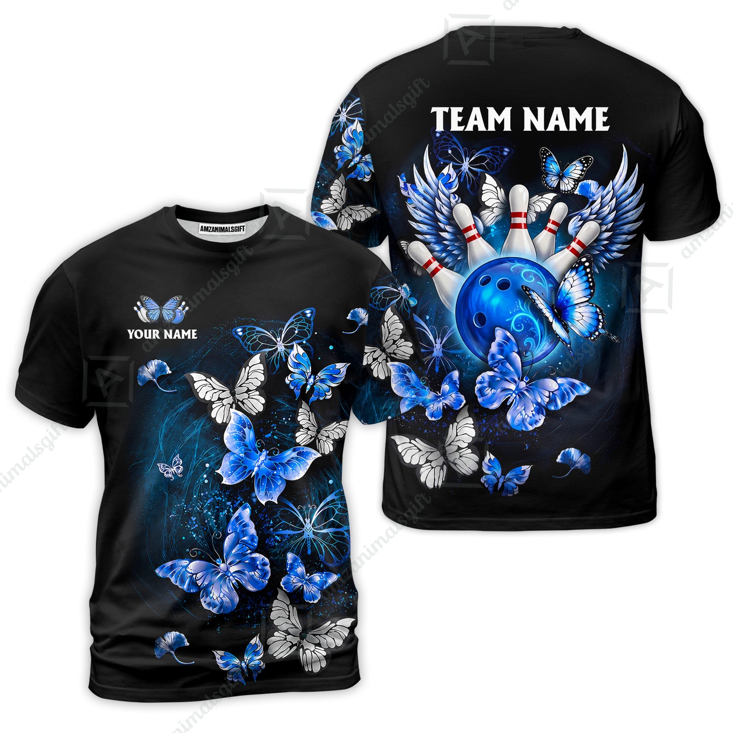 Custom Bowling Jersey Polo Shirt, Dreamy Nebula & Angelic Butterflies, Personalize Name and Team Name