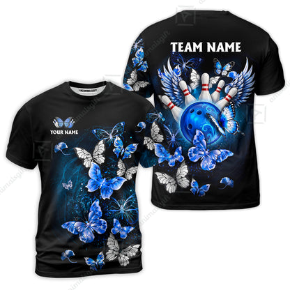 Custom Bowling Jersey Polo Shirt, Dreamy Nebula & Angelic Butterflies, Personalize Name and Team Name