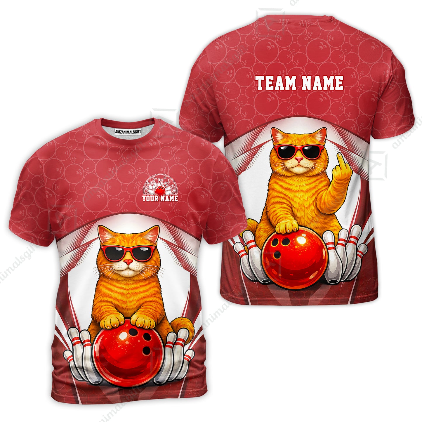 Custom Bowling Polo Shirt, Funny Cat with Sunglasses Bowling Custom Bowling Polo Team Shirt For Players With Name & Team Name