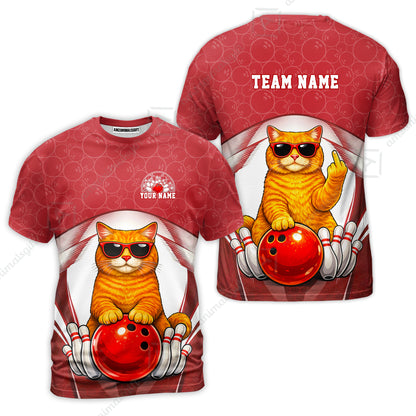 Custom Bowling Polo Shirt, Funny Cat with Sunglasses Bowling Custom Bowling Polo Team Shirt For Players With Name & Team Name