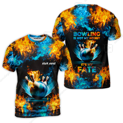 Bowling Custom Zip Polo Shirt - Custom Name Blue Bowling Ball And Pins On Fire Personalized Bowling Zip Polo Shirt