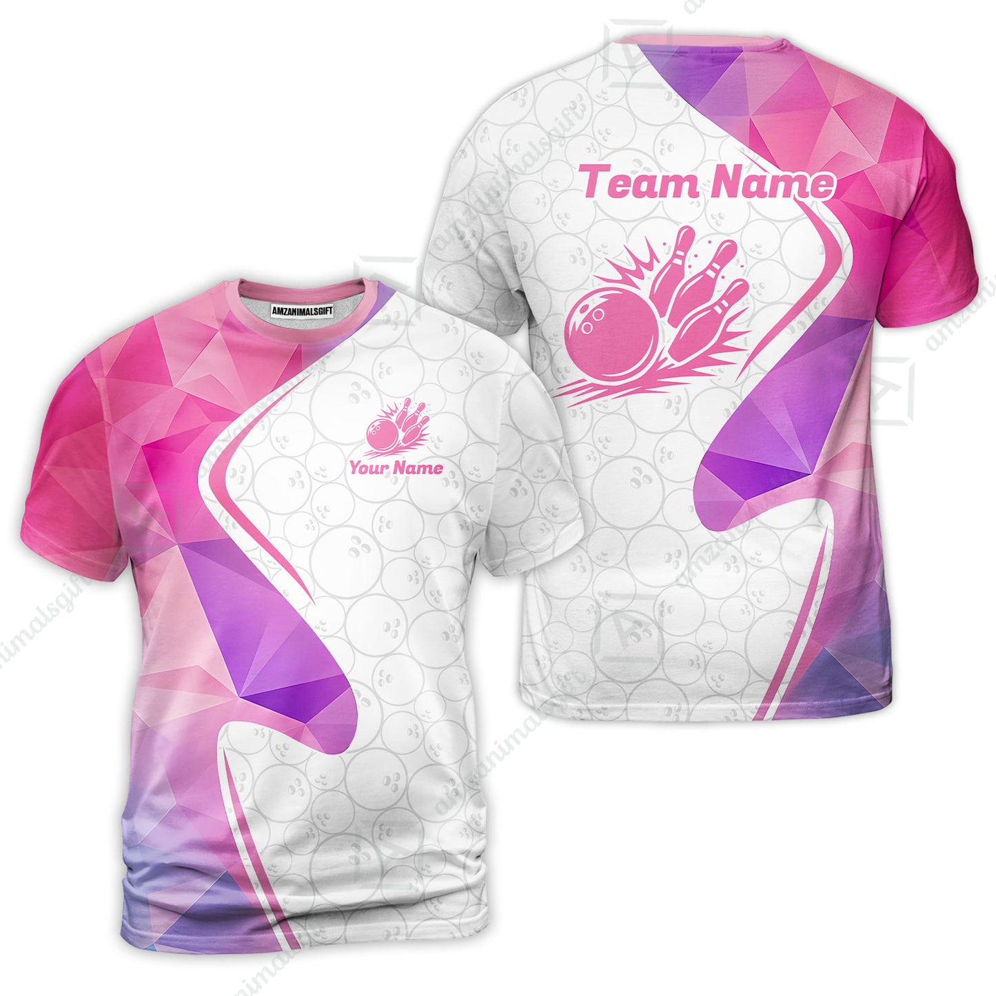 Custom Bowling Jersey Polo Shirt, Polygon Pink Color Purple, Custom Bowling Jersey Team Shirt For Players With Name and Team Name