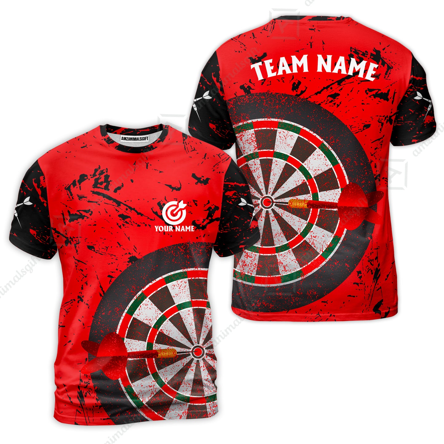 Red Dartboard Pattern Custom Darts Team Jersey Polo Quarter-Zip Shirts, Customized Name Team Name Darts Team Jerseys Uniform