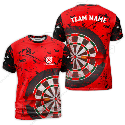 Red Dartboard Pattern Custom Darts Team Jersey Polo Quarter-Zip Shirts, Customized Name Team Name Darts Team Jerseys Uniform