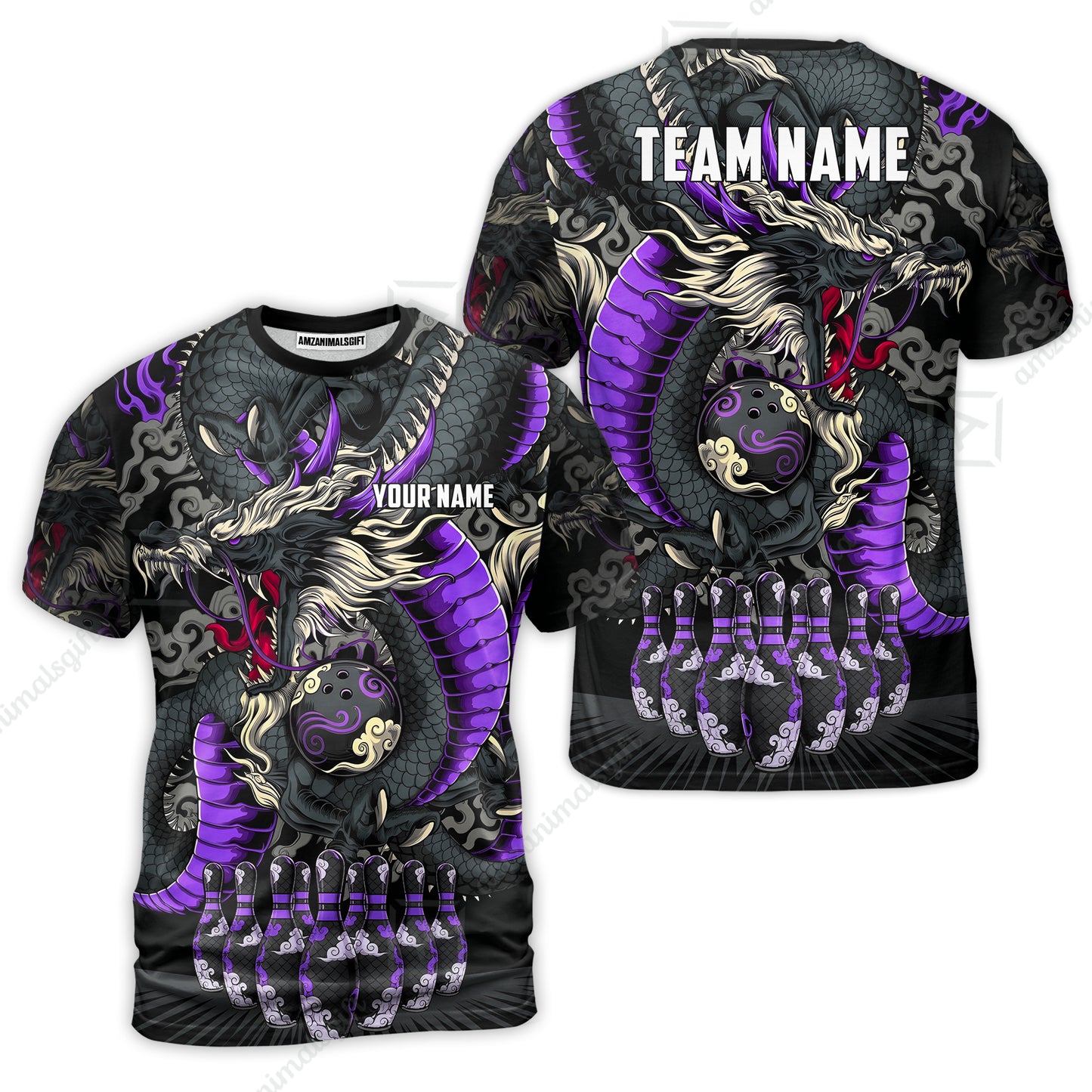 Custom Bowling Jersey Polo Shirt, Oriental Jade Dragon & Classic Clouds, Custom Bowling Jersey Team Shirt For Players With Name & Team Name