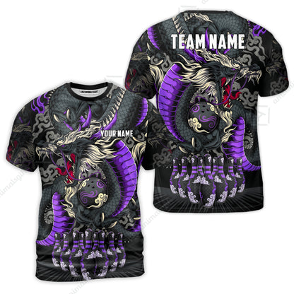 Custom Bowling Jersey Polo Shirt, Oriental Jade Dragon & Classic Clouds, Custom Bowling Jersey Team Shirt For Players With Name & Team Name