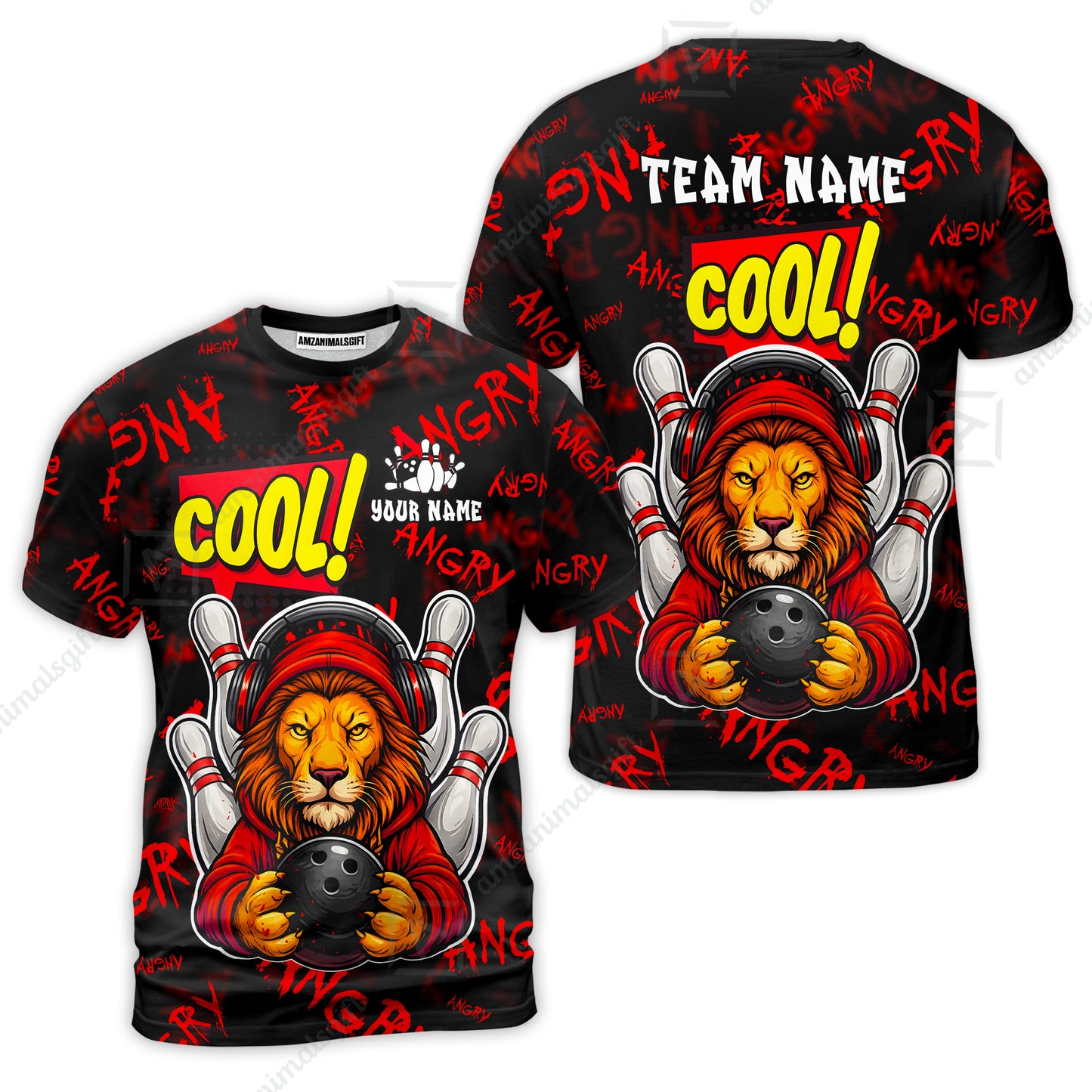 Custom Bowling Jersey Polo Shirt, Cool Lion Holding Ball, Personalize Name and Team Name