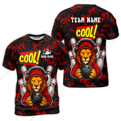 Custom Bowling Jersey Polo Shirt, Cool Lion Holding Ball, Personalize Name and Team Name