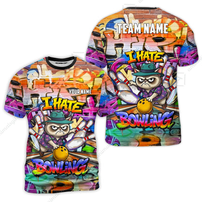 Custom Bowling Jersey Polo Shirt, Sarcastic Grumpy Cat Graffiti, Custom Bowling Jersey Team Shirt For Players With Name and Team Name