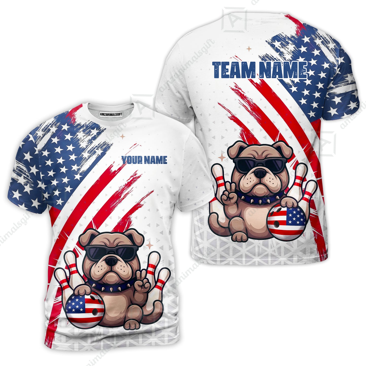 Custom Bowling Jersey Polo Shirt, Bowling Hello Bulldog US Flag, Custom Bowling Jersey Team Shirt For Players With Name and Team Name