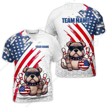 Custom Bowling Jersey Polo Shirt, Bowling Hello Bulldog US Flag, Custom Bowling Jersey Team Shirt For Players With Name and Team Name