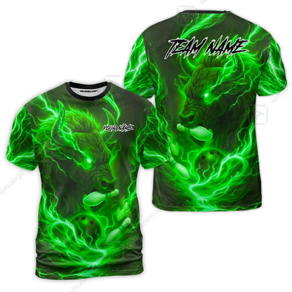 Custom Bowling Jersey Polo Shirt, Charging Bull Bowling Custom Bowling Jersey Team Shirt For Players With Name & Team Name