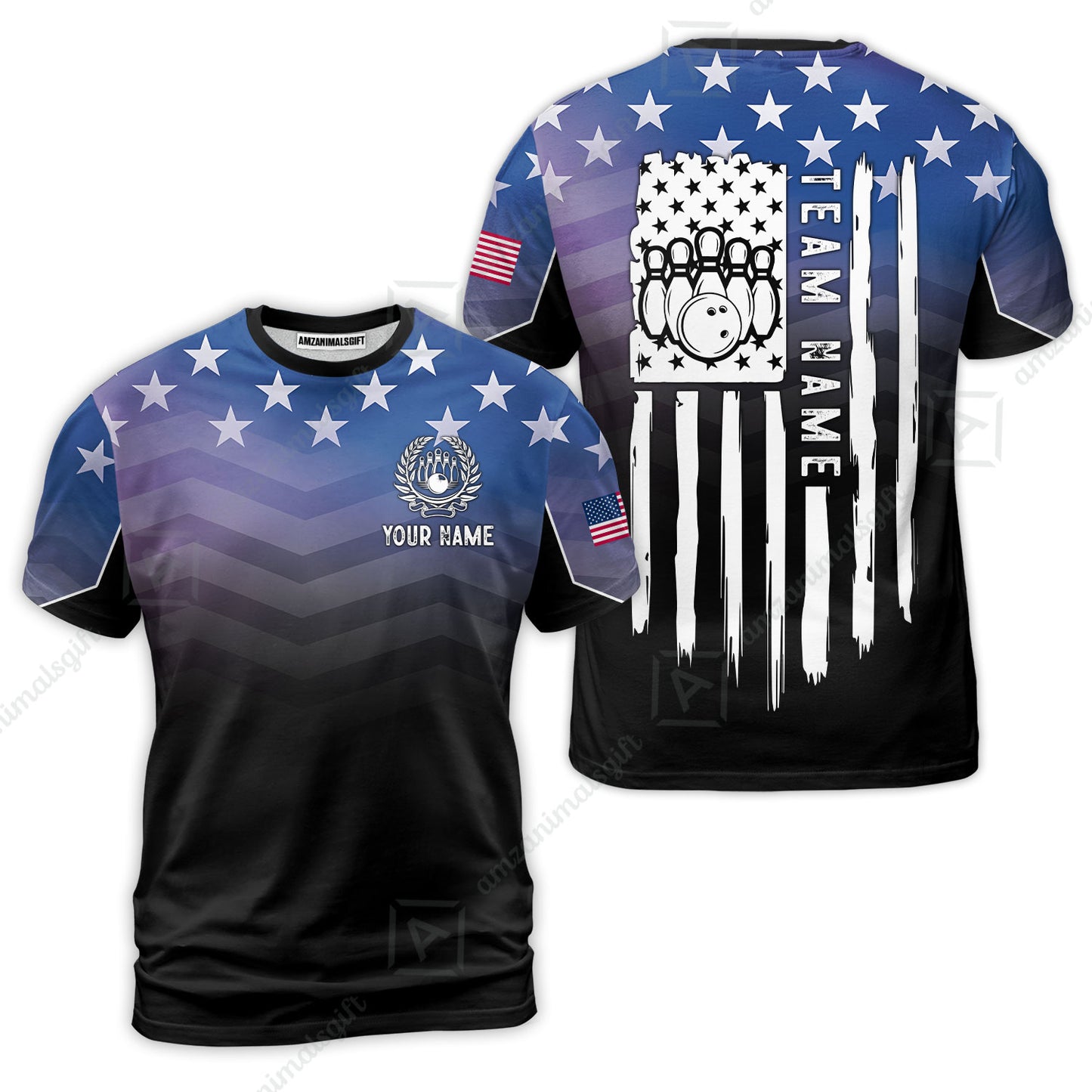 Custom Bowling Jersey Polo Shirt, Vertical Distressed Flag Chevron Gradient, Custom Bowling Jersey Team Shirt For Players With Name and Team Name