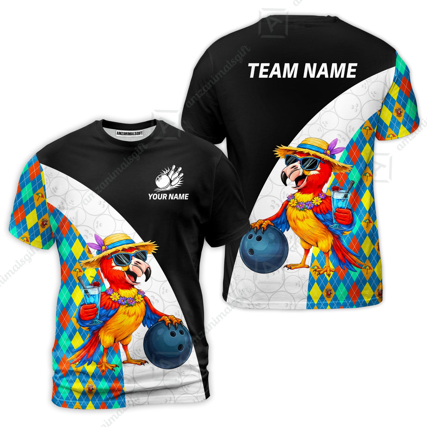 Custom Bowling Jersey Polo Shirt, Tropical Parrot Beach Party, Custom Bowling Jersey Team Shirt For Players With Name and Team Name