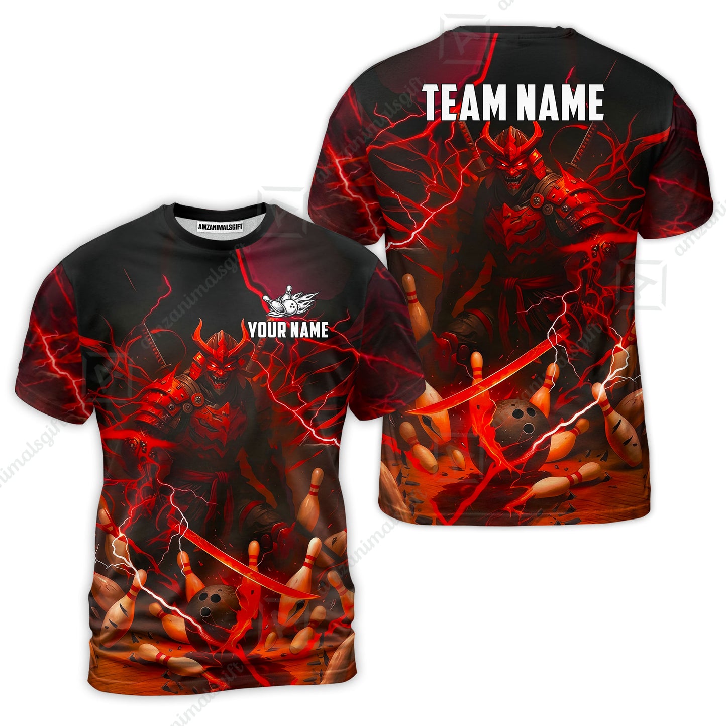 Custom Bowling Jersey Polo Shirt, Fiery Samurai Strike, Custom Bowling Jersey Team Shirt For Players With Name & Team Name