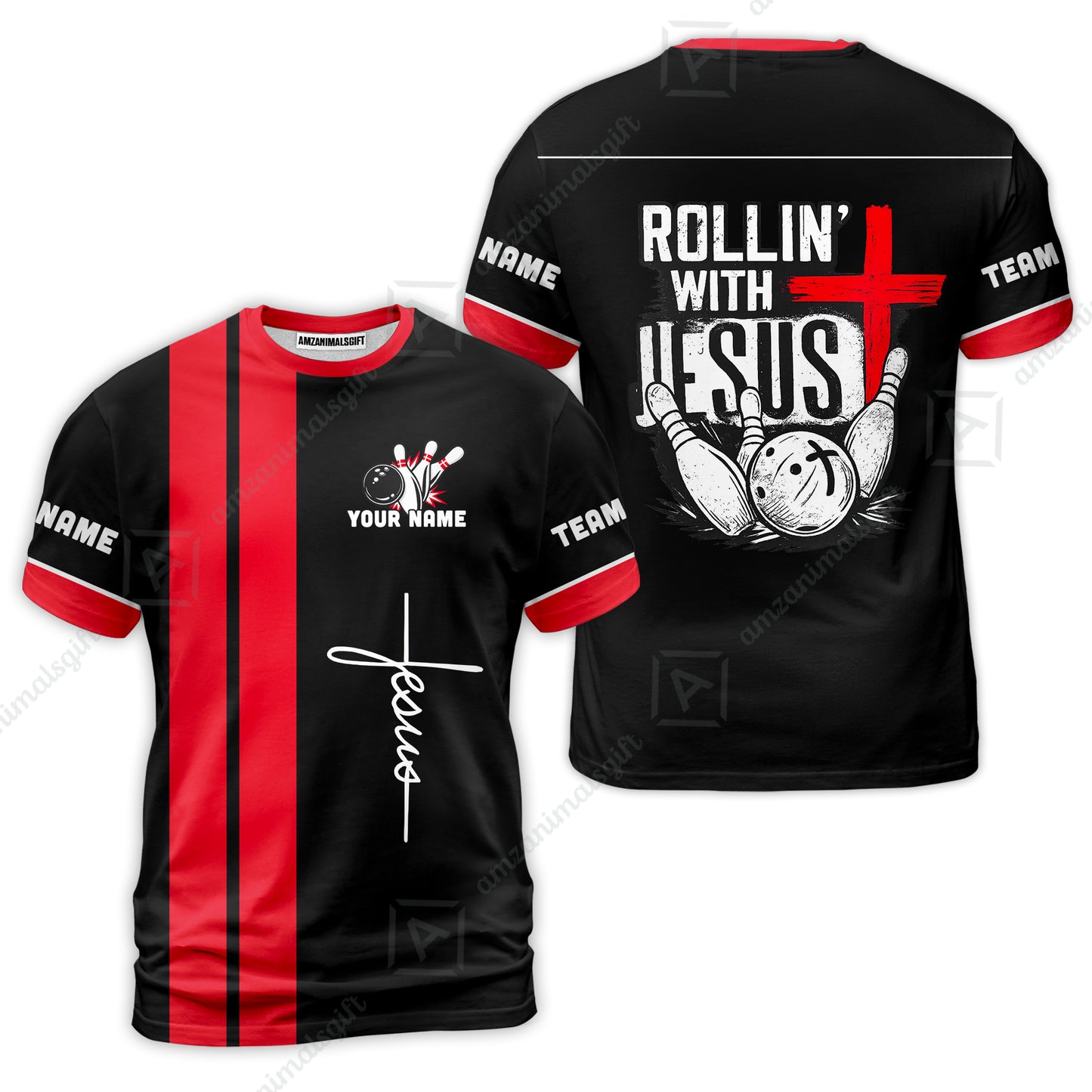 Custom Bowling Jersey Polo Shirt, Rollin With Jesus Bowling Custom Bowling Jersey Team Shirt For Players With Name & Team Name