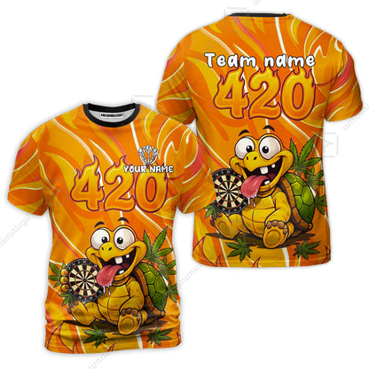 Custom Dart Jersey Team Shirt For Players, Funny Turtle 420, Personalize Name and Team Name