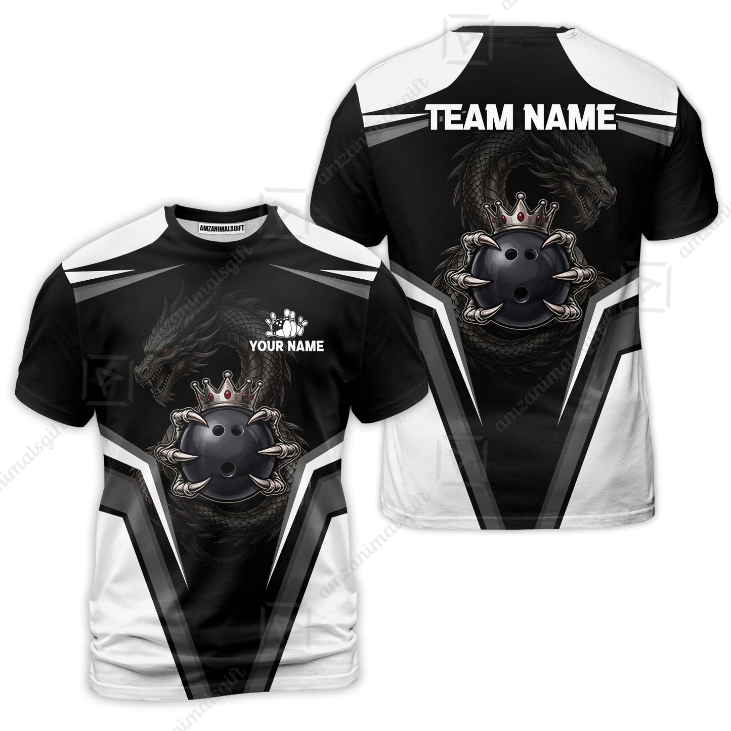 Custom Bowling Jersey Polo Shirt, Gothic Dark Dragon Royal Crown, Custom Bowling Jersey Team Shirt For Players With Name and Team Name