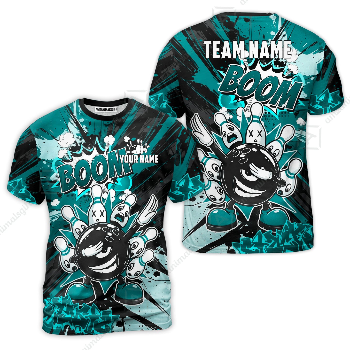 Custom Bowling Jersey Polo Shirt, Dabbing Cartoon Monster, Custom Bowling Jersey Team Shirt For Players With Name & Team Name