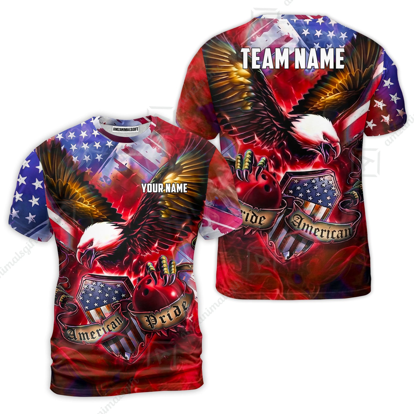 Custom Bowling Jersey Polo Shirt, American Pride Eagle, Personalized Name & Team Name