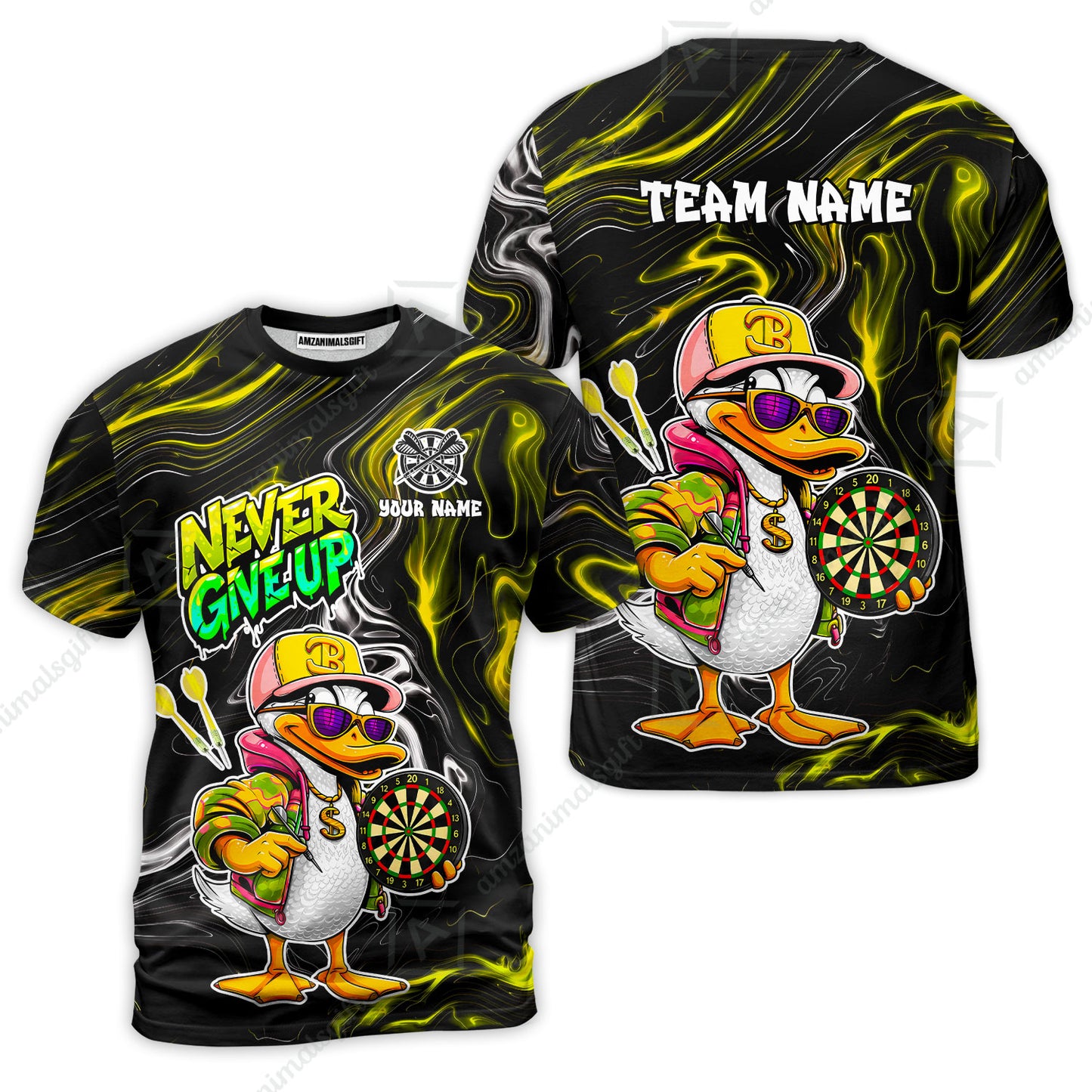 Customized Darts Team Jersey, Duck Never Give Up, Personalized Darts Name And Team Name
