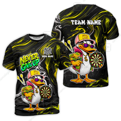 Customized Darts Team Jersey, Duck Never Give Up, Personalized Darts Name And Team Name